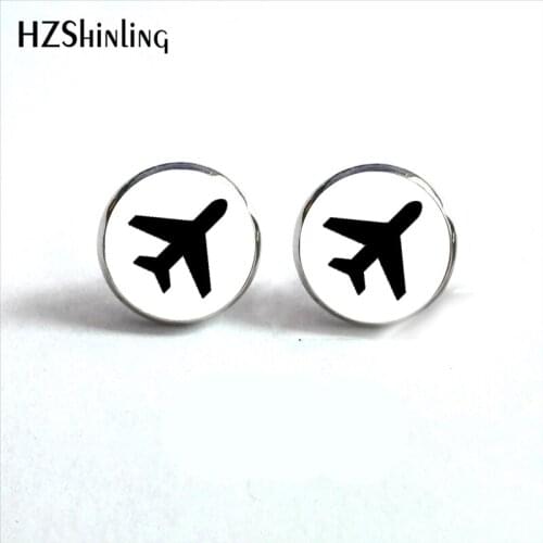 2018 New Trendy Black White airplane Stud earrings Cartoon Plane Earring Glass Dome Jewelry Hot Bronze Handmade Earrings