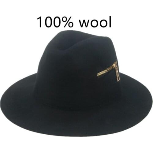 Wool hats panamas zipper adjustable solid luxury fedora hat dress formal church jazz outdoor winter warm hats sombreros de mujer
