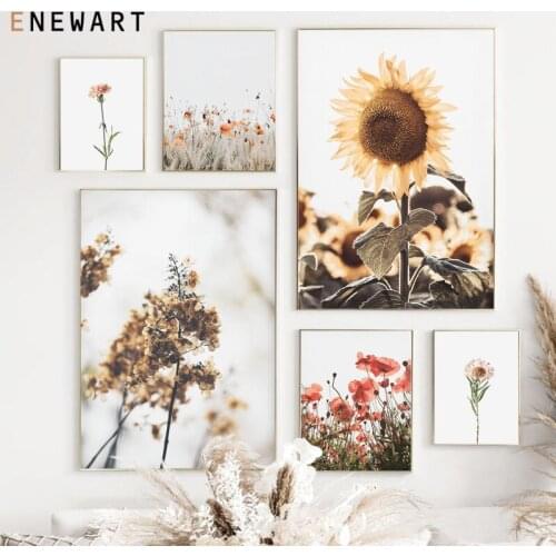 Nordic Decor Sunflower Poster and Print Canvas Painting Wall Art Floral Poppy Botanical Decorative Picture Home Decoration