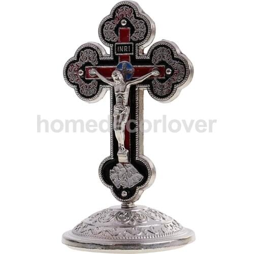 Alloy Crucifix Jesus Christ INRI Cross Statue Figurine for Car Home Chapel Decoration Ornament Crucifix Silver