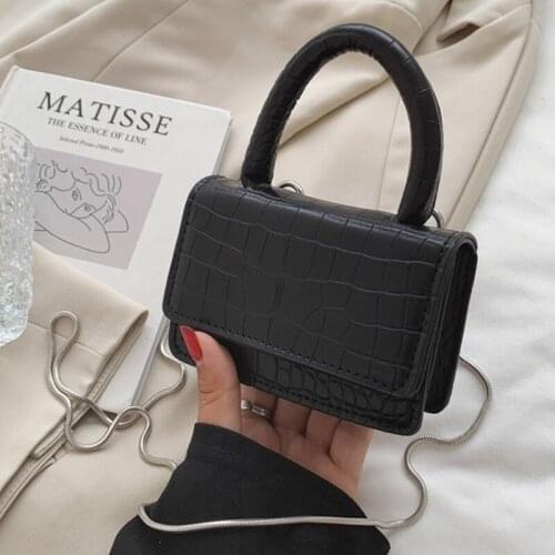 Chain PU Leather Crossbody Bags for Women 2021 Mini Designer Shoulder Lipstick Coin Purses and Handbag Stone Pattern Tote