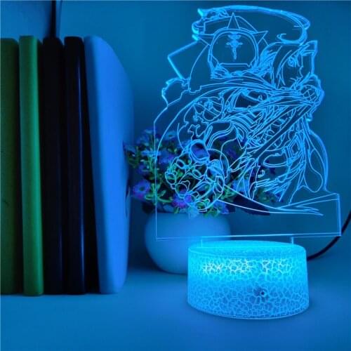 Kids Night Light LED 3D Edward Elric Desk Lamp Fullmetal Alchemist Nightlight Bluetooth Base Room Decor Teenager Birthday Gift