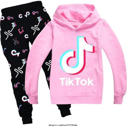 Tik Tok Print Hoodies Clothes Children Spring Long Sleeve Sports Sweatshirts Toddler Boys Girls Hoodies Baby Pant 2 Pcs Set