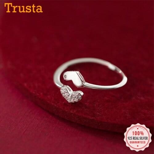 TrustDavis Real 925 Sterling Silver Fashion Sweet Double Heart CZ Opening Ring For Women Wedding Party Fine Jewelry DB147