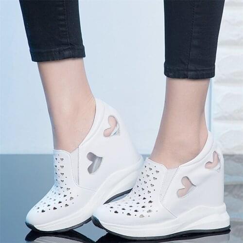 Wedges High Heel Pumps Shoes Women Breathable Genuine Leather Gladiator Sandals Female Summer Round Toe Platform Oxfords Shoes