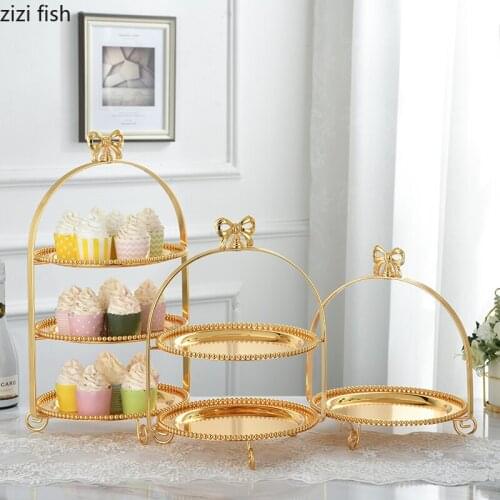 Creative 1/2/3 Layer Metal Cake Stand Fruit Dessert Plate Dining Table Decoration Snack Pearl Plate Kitchen Baking Accessories