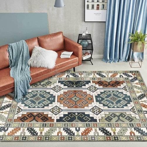 Fashion Ethnic Geometric Lattice Gray Green Kitchen Living Room Bedroom Bedside Carpet Floor Mats