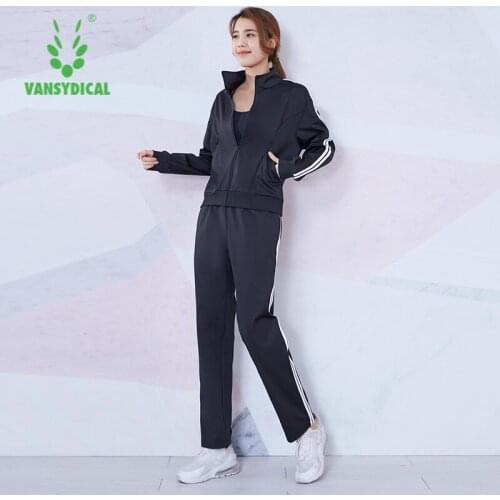 VANSYDICAL Winter Running Set Women Striped Breathable Jogging Sportwear for Women Gym Clothing Outdoor Workout Tracksuit Female