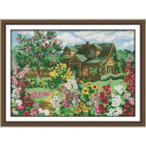JoySunday Cross Stitch House Landscape Needlework Set Embroidery Country Landscape Kit White Canvas DIY Home Decoration Painting