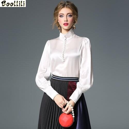 Boollili Womens Shirt Spring Autumn Silk Blouse 2020 White Shirts Womens Tops and Blouses Vintage Office Blouse Camisas Mujer