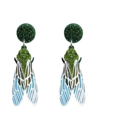 2020 New Fashion Glitter Acrylic Insect Drop Earrings For Women Lovely Cicada With Wings Dangle Earrings Brincos Accessory Gift