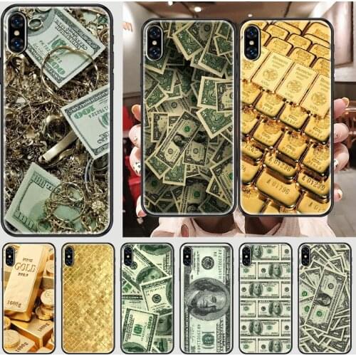 Money Dollars gold Phone Case Cover Hull For iphone 5 5s se 2 6 6s 7 8 12 mini plus X XS XR 11 PRO MAX black silicone bumper