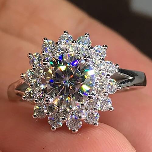 10K Au417 White Gold Women Ring Moissanite Diamonds 1 Carat Sunflower Elegant Wedding Party Engagement Anniversary Ring Trendy
