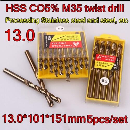 13.0*101*151mm 5pcs/set HSS CO5% M35 Containing cobalt twist drill Processing Stainless steel and steel, etc Free shipping