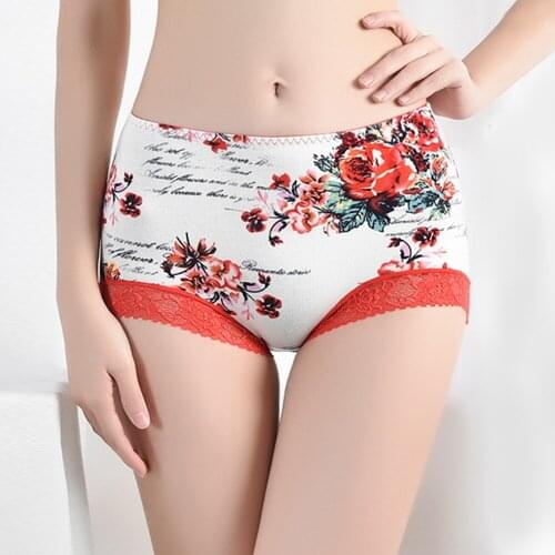 3 Pieces/Set Ladies Printed Floral Lace Side Panties Sexy Mid Waist Soft Stretch Women Underwear Panties Plus Size L-3XL