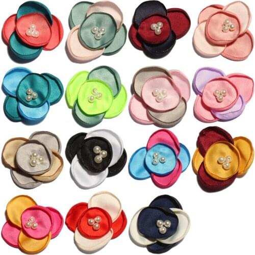 50 Pcs/Lot,New Newborn Fashion Burned Eage Fabric Flower With Pearl For Hair Accessories Lace Chiffon Hair Flowers For Headbands