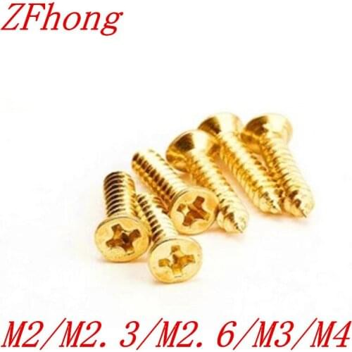 500pcs/Lot m2 m2.3 m2.6 m3 m4 steel with brass gloden colour phillips self tapping screw