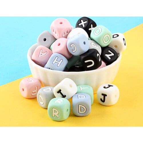 500pcs 12mm Silicone Letters Bead Colorful Baby Teether DIY Personalized Name Baby Clip Chewing BPA Free Silicone Alphabet Beads