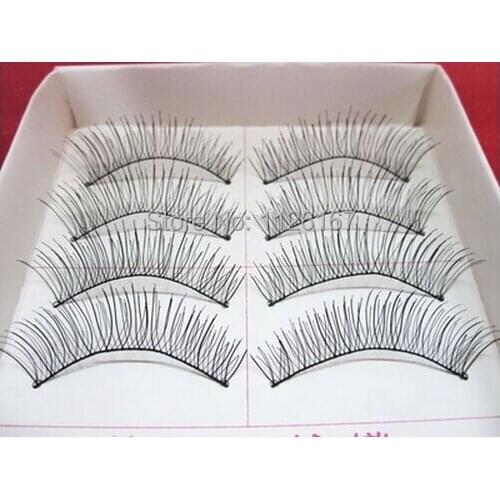 Free shipping hot sale 10Pairs Hand made full strip Fake False Eyelashes Natural Long Look Cotton Stem 219 Beauty Health Makeup