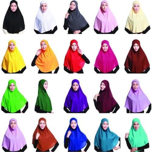 One Piece Muslim Women Amira Overhead Hijab Islamic Head Scarf Turban Pull On Ready To Wear Hijabs Arab Shawl Wrap Solid Color