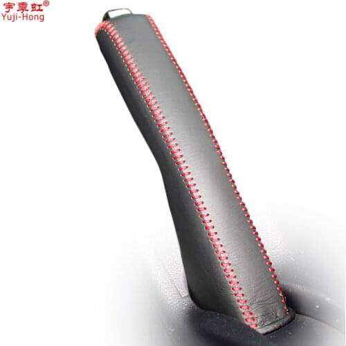 Yuji-Hong Car Handbrake Covers Case for Hyundai Rohens-Coupe 2009-2012 Car-styling Genuine Leather Cover Black/Red lines