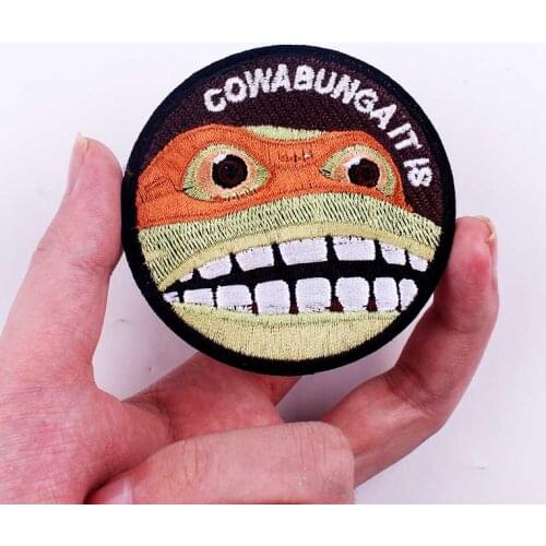 Cowabunga It is Embroidered Patches For Clothing Michelangelo iron on patches On clothes DIY Funny Patch Badge Stripe Applique