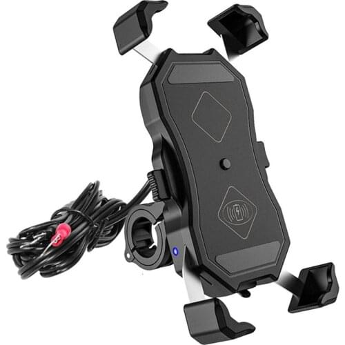 15W Motorcycle Phone Holder 15W Wireless Smart Charger QC3.0 Wire Charing 2 in 1 Semiautomatic Stand 360 Degree Rotation Bracket