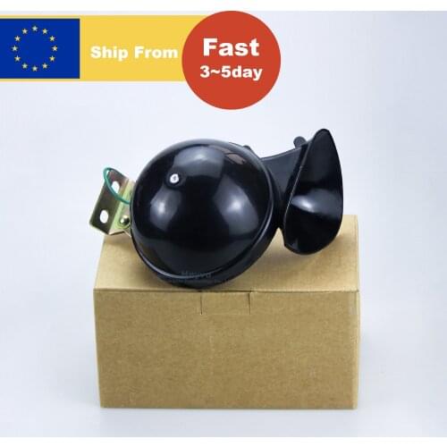 300db 12/24V Black Electric Snail Horn with Metal Installation Bracket Compact Design Raging Sound for Car Motorcycle Truck Boat