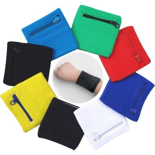 Zipper Pocket Sport Wristband Wrist Bracer Wrap Straps Bandage Gym Running Cycling Cotton Wristbands Support Wallets Key Bag