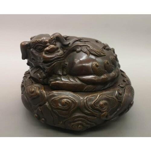 Qianlong dynasty Chinese Copper Brass Palace Foo Dog Lion Beast Statue Incense Burner/Holder Censer Incensory