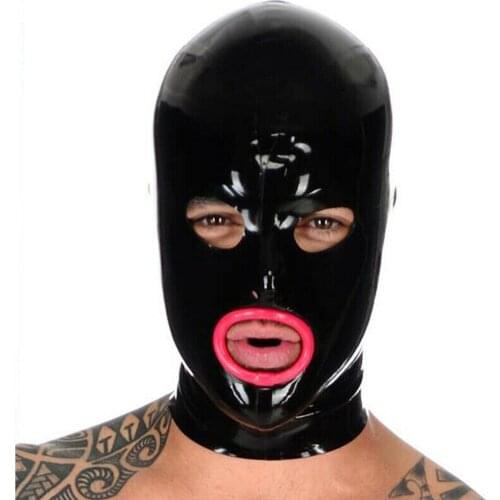 Latex Hood with Open Eyes and Crimping Mouth Back Zipper Rubber Mask Club Wear adult toys fleshligt for sex
