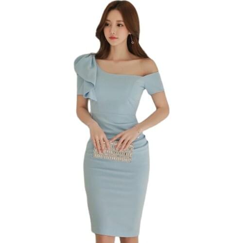 Summer women dress 2018 new Sexy Club Chiffon dress sheath sky blue short Knee-Length bag hip girls dress vestidos de festa