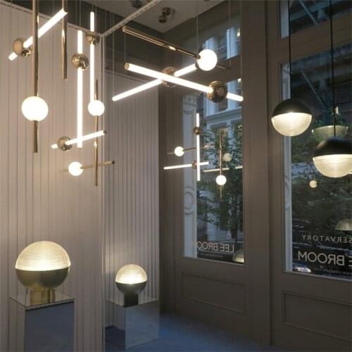 Nordic metal hair ball designer coffee shop chandelier modern simple art horizontal vertical line restaurant Chandelier