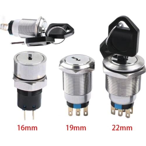 Metal rotary switch, 16mm 19mm 22mm, 2 and 3 positions, stainless steel waterproof knob, lock, 1no1nc