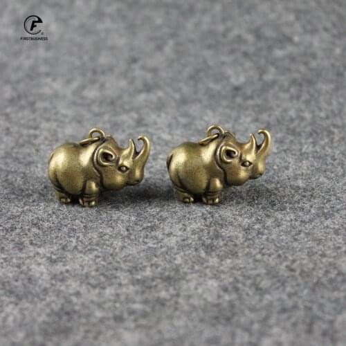 Handmade Pure Copper Cute Rhinoceros Miniatures Figurines Solid Vintage Brass Rhino Ornaments Tea Pets Desktop Decorations Craft