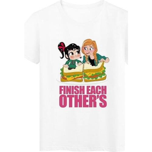 Fashion Summer T Shirt Women New FINISH EACH OTHERS Frozen Anna Vanellope Graphic Cute Women T-shirt Female Girls Tshirt