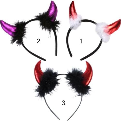 Adult Children Halloween Devil Headband Cosplay Costume Fancy Party Glitter Demon Horn Fluffy Plush Hair Hoop Xmas Party Props