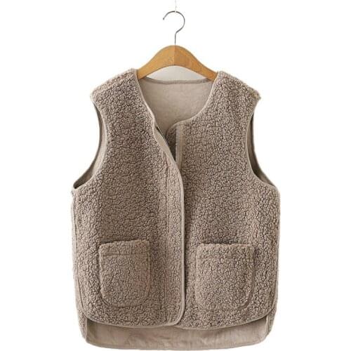 Solid Casual Women Sweater Vest 2020 Winter Zipper Button Sleeveless Knitted Ladies Basic Pockets Top