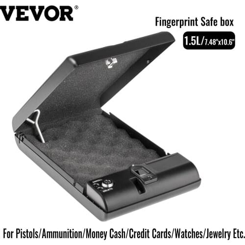 VEVOR 1.5L Hand Gun Portable Fingerprint Safe Deposit Box for Pistols Ammunition Money Cash Credit Cards Watches Jewelry Etc
