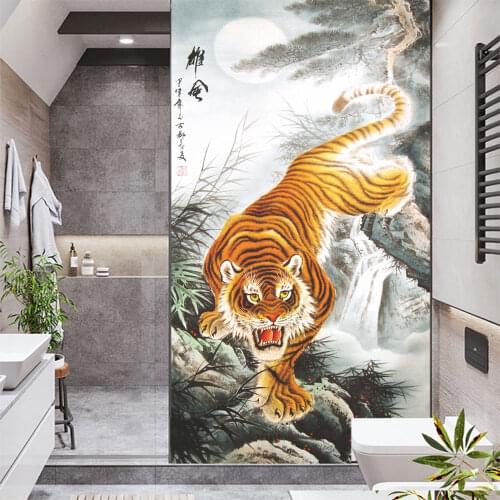 Window Film Privacy Tiger Non Adhesive Glass Sticker Sun Protection Heat Control Window Coverings Window Tint for Homedecor