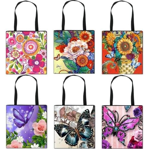 Butterfly Flower Print Casual Totes Bags Women Handbag Ladies Shopping Bags Girls Large Capacity Travel Bag