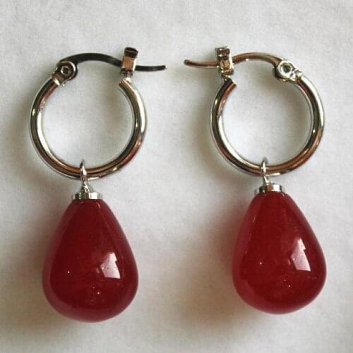 Simple bijoux argent mtal + goutte d'eau rouge 12 * 16 mm Stones pain boucles d'oreilles