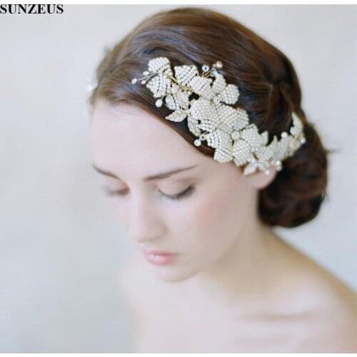 Beautiful Beading Flower Bridal Comb Gold Color Wedding Headpiece accessoire mariage main SQ0199