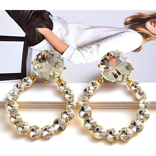 New Arrival Metal Round Rhinestones Long Earrings High-quality Crystals Drop Earring Fashion Jewelry Accessories For Women