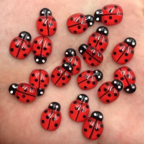 Resin 11mm*15mm Mini Cute Red Beetle Flatback Cabochon Rhinestone 50pcs DIY Scrapbook Decor Home Crystal Figurines Craft