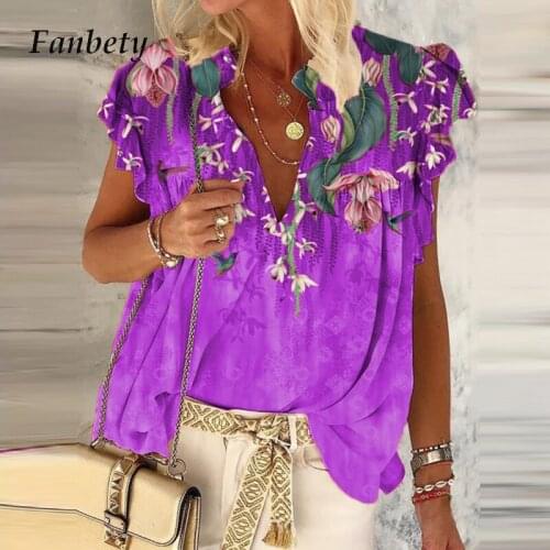 Summer Colorful Women Outdoor Tops Loose Oversized 5XL Floral Print Short Sleeve New Lady V Neck Casual Shirts Streetwear Blusa