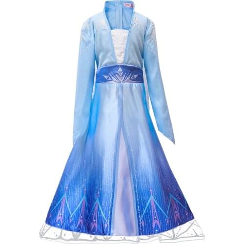Elsa Evening Dresses Prom Princess Snow Queen Clothes Childrens Costume Girl Party Birthday Tulle Lace Blue Long Sleeve Cosplay