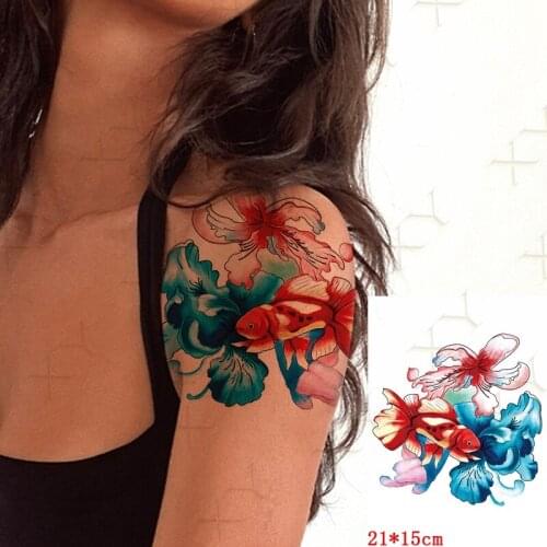 Temporary Tattoo Sticker Body Art Color Flower Tai Chi & Fish Snake Bird Water Transfer Fake Tatoo Flash Tatto for Woman Man