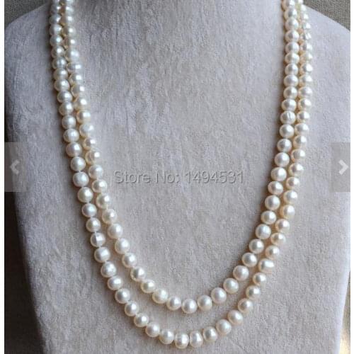 Wholesale Pearl Necklace, Long 50 Inches AA 8-9MM White Color Genuine Freshwater Pearl Necklace , Wedding Birthday Jewelry