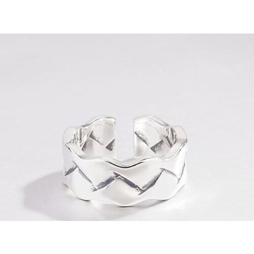 Sole Memory Creative Retro Geometry Square Ripple Thai Silver 925 Sterling Silver Female Resizable Opening Rings SRI372